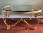 Like New Bernhardt Glass Top Scroll Iron Base Sofa Table
