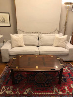 LIKE NEW Modern Sofa in Solid Wood + Beige Soft Chenille