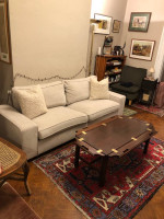 LIKE NEW Modern Sofa in Solid Wood + Beige Soft Chenille