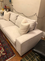 LIKE NEW Modern Sofa in Solid Wood + Beige Soft Chenille