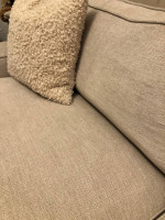 LIKE NEW Modern Sofa in Solid Wood + Beige Soft Chenille