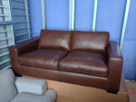 NEW Extra-Deep Top-Grain Brown Leather Loveseat Sofa