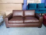 NEW Extra-Deep Top-Grain Brown Leather Loveseat Sofa