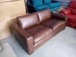 NEW Extra-Deep Top-Grain Brown Leather Loveseat Sofa