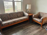 Modern Teak Upholstered Sofa / Couch & Chair
