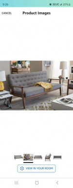 Sofa Baxton Studio Sorrento Mid-Century Retro Modern Fabric Upholstered Wooden 3
