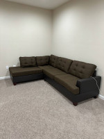 Brand New Brown Linen Sectional Sofa Couch +Ottoman