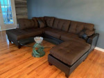 Brand New Brown Linen Sectional Sofa Couch +Ottoman
