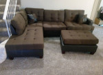 Brand New Brown Linen Sectional Sofa Couch +Ottoman
