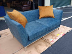 NEW Mid-Century Modern Velvet Navy Blue Loveseat Sofa