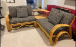 Mid-Century Modern Rattan 3 Piece Sofa Set