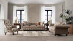 70" Tufted Sofa with Scroll Arms, Brown
