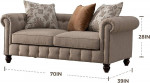 70" Tufted Sofa with Scroll Arms, Brown