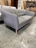 World Market Nelson Mid Century Tufted Sofa Dark Gray Black Tweed New