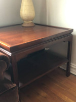 Beautiful Sofa side table with shelf in cherry stained wood