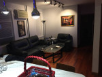 Blue leather sofa two seater
