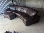 Full grain leather curved sofa by Bassett
