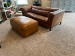 Genuine Leather Sofa with Ottoman