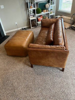 Genuine Leather Sofa with Ottoman