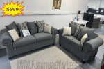 Factory Direct Gray Pholstered Nailhead Sofa Loveseat 2PC - Gray nailh