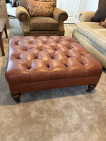 Living Room Furniture: Sofa, Chairs, Leather Ottoman, Pillows
