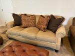 Living Room Furniture: Sofa, Chairs, Leather Ottoman, Pillows