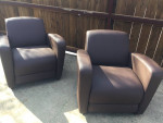 2 brown leather lounge sofa chairs (pair)