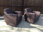 2 brown leather lounge sofa chairs (pair)