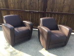 2 brown leather lounge sofa chairs (pair)