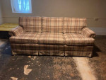 Sofa, blue & gold plaid , over white