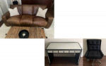 Furniture Set: Leather Sofa, Restoration Hardware Leather Chair & Desk