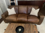 Furniture Set: Leather Sofa, Restoration Hardware Leather Chair & Desk