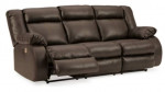 Denoron easy-care brown faux leather upholstery Power Reclining Sofa