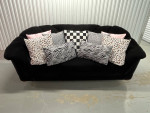 Gorgeous! Crisp Black Velvet Vtg 90s Coral Back Sofa Like New! W/Deliv