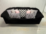 Gorgeous! Crisp Black Velvet Vtg 90s Coral Back Sofa Like New! W/Deliv