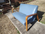 Mid Century Sofa by Thonet, 2 seater blue upholstery, bentwood