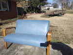 Mid Century Sofa by Thonet, 2 seater blue upholstery, bentwood