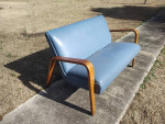 Mid Century Sofa by Thonet, 2 seater blue upholstery, bentwood