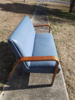 Mid Century Sofa by Thonet, 2 seater blue upholstery, bentwood