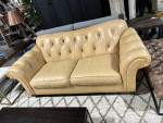 Ethan Allen Tan Rolled Arm Leather Sofa