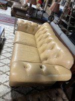 Ethan Allen Tan Rolled Arm Leather Sofa