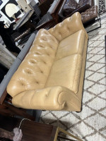 Ethan Allen Tan Rolled Arm Leather Sofa