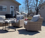 NEW Patio wicker set sofa with 2 swivel glider chairs ,tables & covers