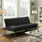 Black convertible futon sofa sleeper couch with usb - NEW
