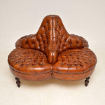 Ralph Lauren Antique Leather Deep Tufted / Buttoned Conversation Lobby Sofa