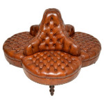 Ralph Lauren Antique Leather Deep Tufted / Buttoned Conversation Lobby Sofa