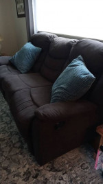 Brown love seat and recliner sofa