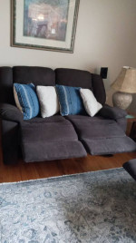 Brown love seat and recliner sofa