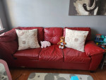 Red Leather Two Piece Sofa Bed Sectional