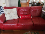 Red Leather Two Piece Sofa Bed Sectional